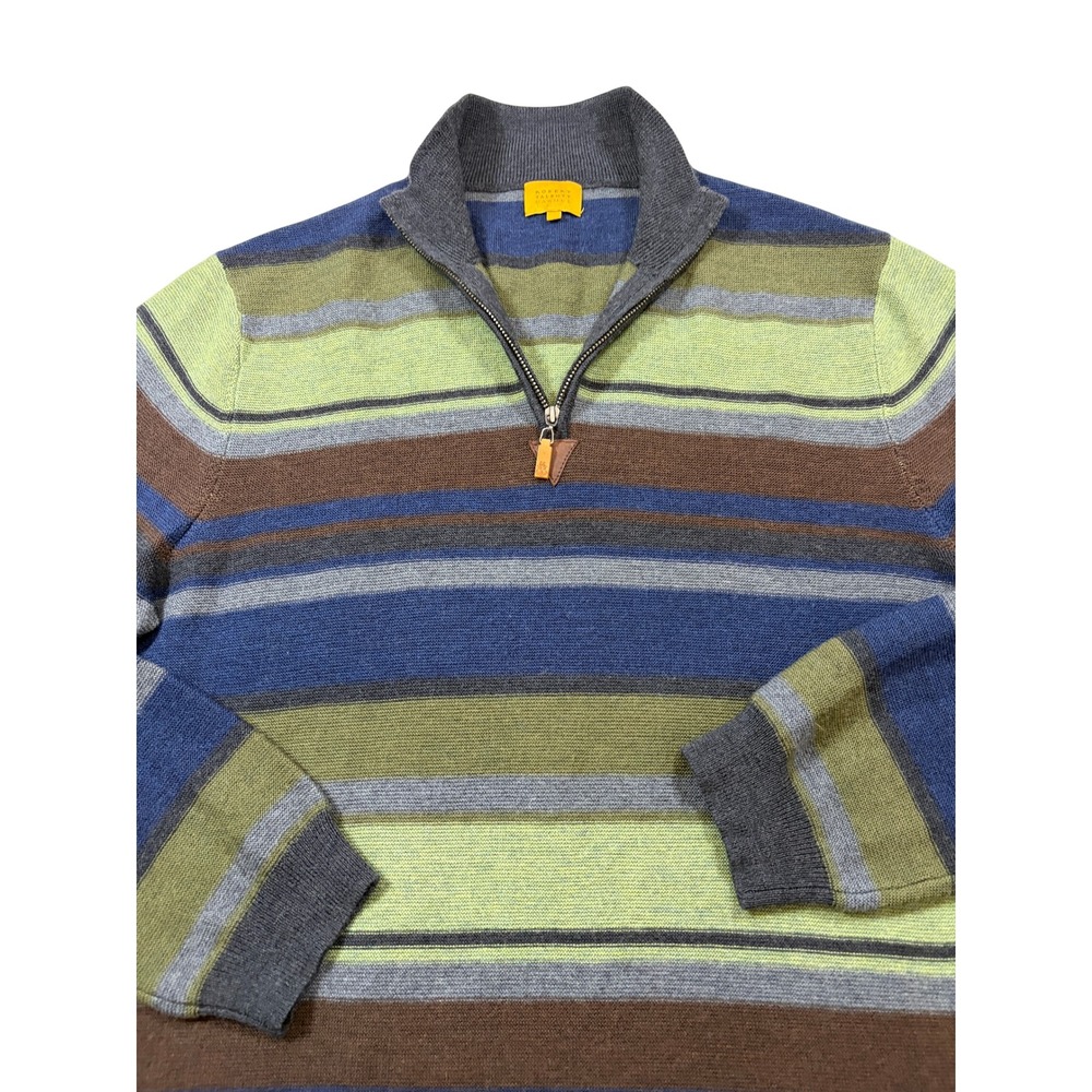 Robert Talbott Carmel Mens 100% Wool Striped Quarter Zip Sweater Blue Green M